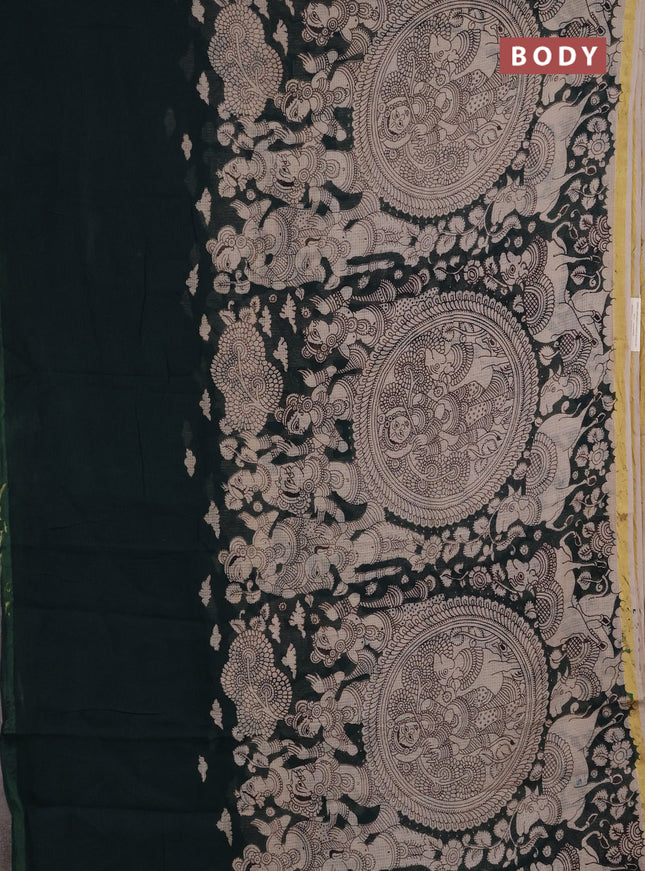 Kota kalamkari cotton saree bottle green and beige with allover prints and piping border