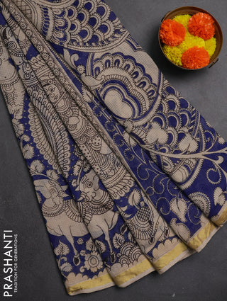 Kota kalamkari cotton saree blue and beige with allover prints and piping border