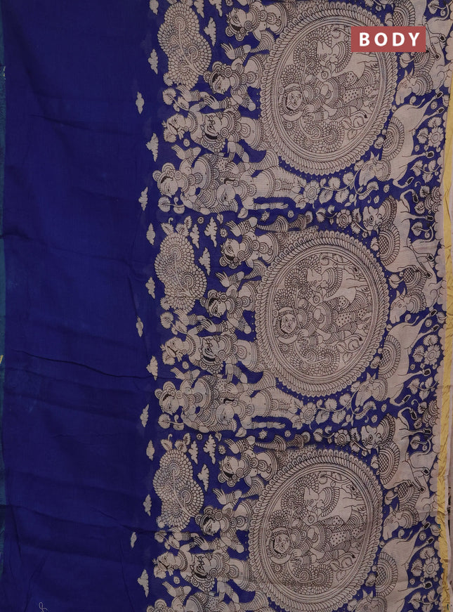 Kota kalamkari cotton saree blue and beige with allover prints and piping border