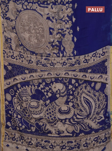 Kota kalamkari cotton saree blue and beige with allover prints and piping border
