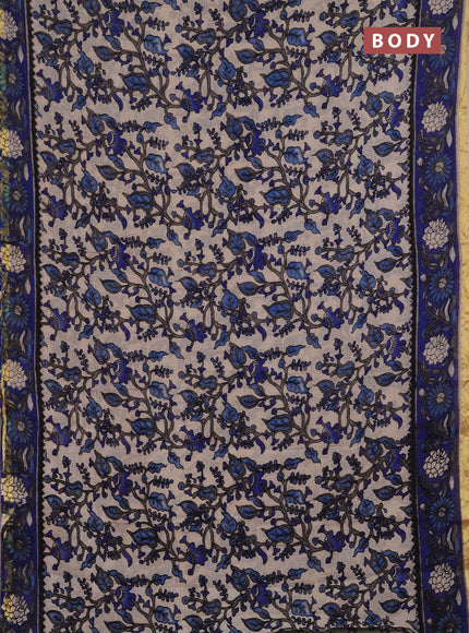 Kota kalamkari cotton saree beige and blue with allover prints and piping border
