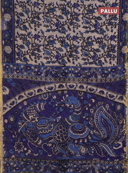 Kota kalamkari cotton saree beige and blue with allover prints and piping border
