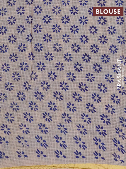 Kota kalamkari cotton saree beige and blue with allover prints and piping border