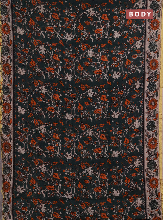 Kota kalamkari cotton saree bottle green and beige with allover prints and piping border