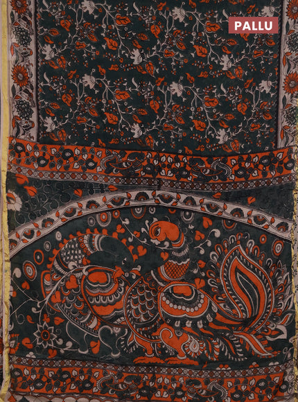 Kota kalamkari cotton saree bottle green and beige with allover prints and piping border