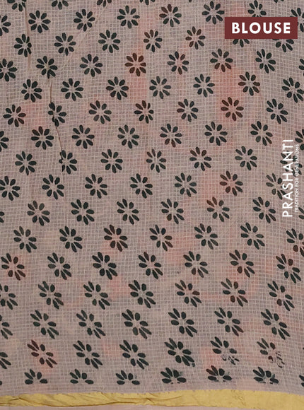 Kota kalamkari cotton saree bottle green and beige with allover prints and piping border