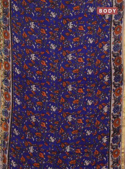 Kota kalamkari cotton saree blue and beige with allover prints and piping border