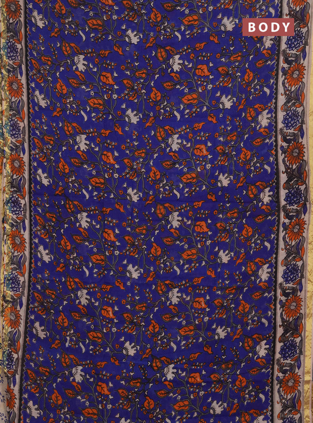Kota kalamkari cotton saree blue and beige with allover prints and piping border