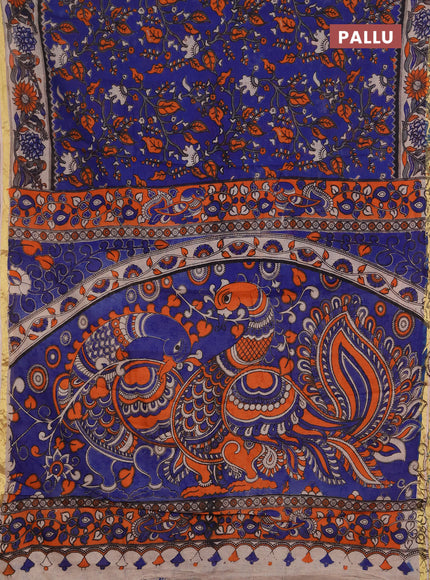 Kota kalamkari cotton saree blue and beige with allover prints and piping border