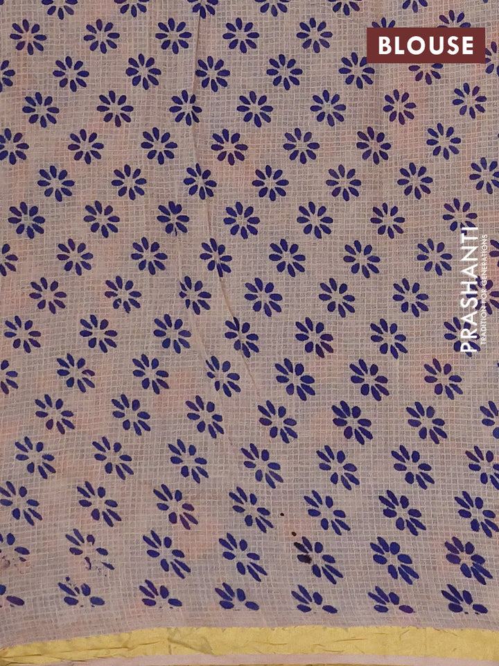 Kota kalamkari cotton saree blue and beige with allover prints and piping border