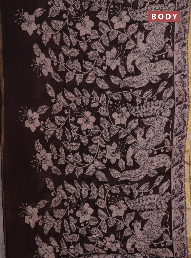 Kota kalamkari cotton saree coffee brown and beige with allover prints and piping border