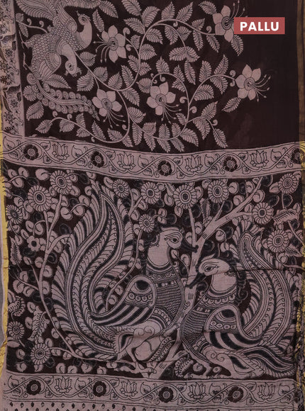 Kota kalamkari cotton saree coffee brown and beige with allover prints and piping border