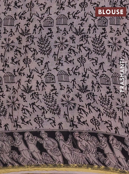 Kota kalamkari cotton saree coffee brown and beige with allover prints and piping border