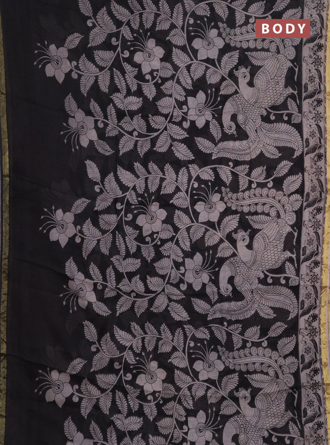 Kota kalamkari cotton saree black and beige with allover prints and piping border