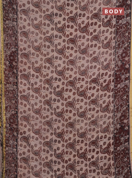 Kota kalamkari cotton saree beige and maroon with allover prints and piping border
