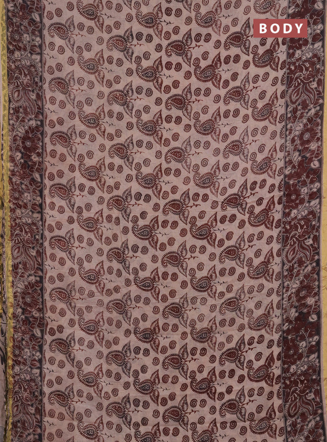 Kota kalamkari cotton saree beige and maroon with allover prints and piping border