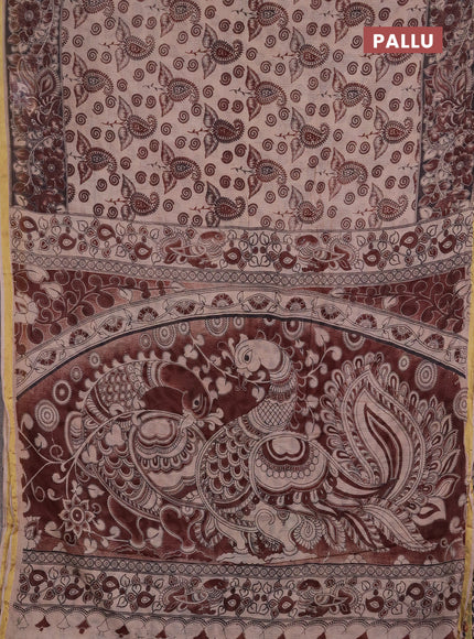 Kota kalamkari cotton saree beige and maroon with allover prints and piping border