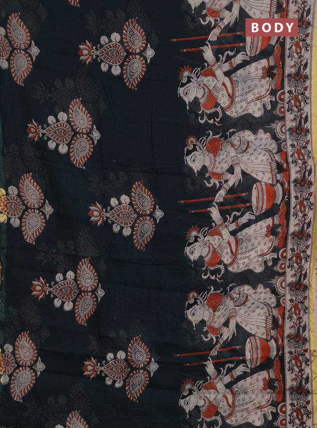 Kota kalamkari cotton saree bottle green and beige with allover prints and piping border