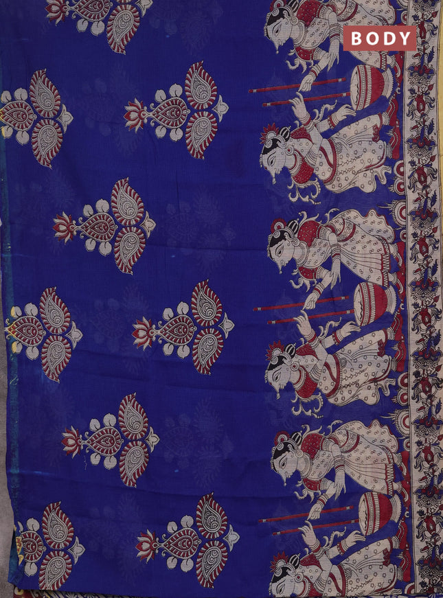 Kota kalamkari cotton saree blue and beige with allover prints and piping border