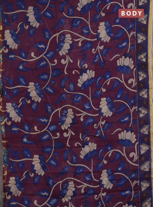 Kota kalamkari cotton saree purple and blue with allover prints and piping border