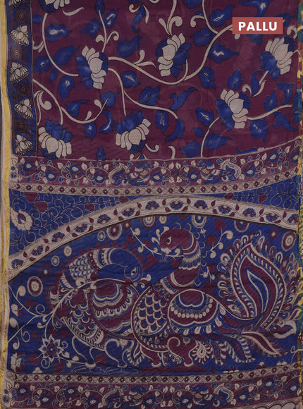 Kota kalamkari cotton saree purple and blue with allover prints and piping border