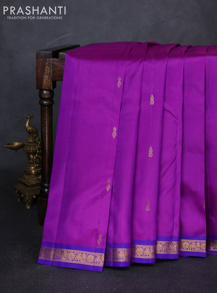 Pure kanchipuram silk saree purple and violet with zari woven buttas and small zari woven border