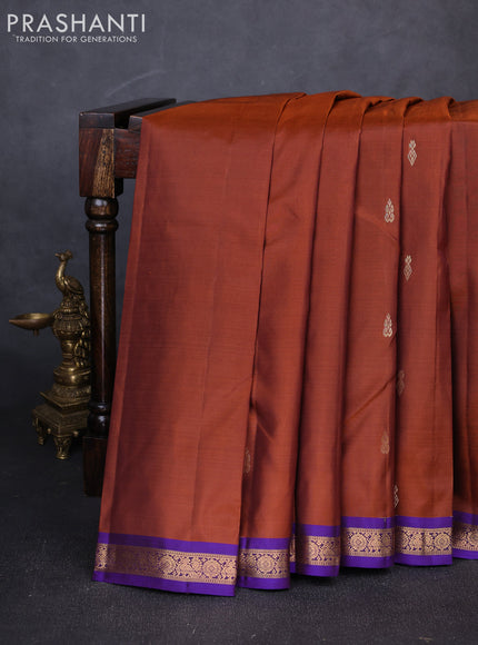 Pure kanchipuram silk saree rust shade and royal blue with zari woven buttas and small zari woven border