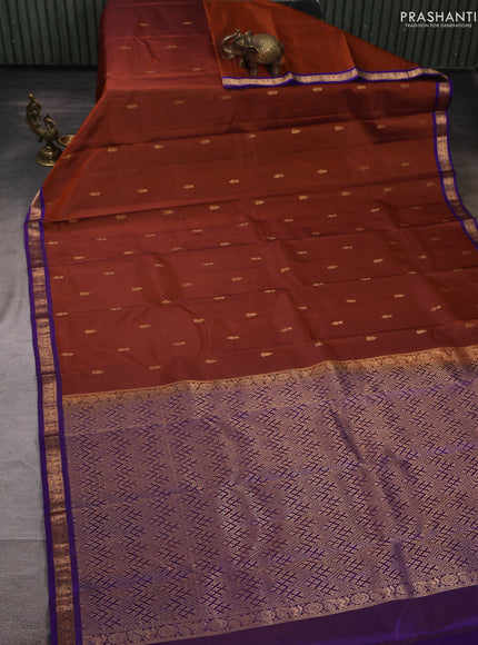 Pure kanchipuram silk saree rust shade and royal blue with zari woven buttas and small zari woven border