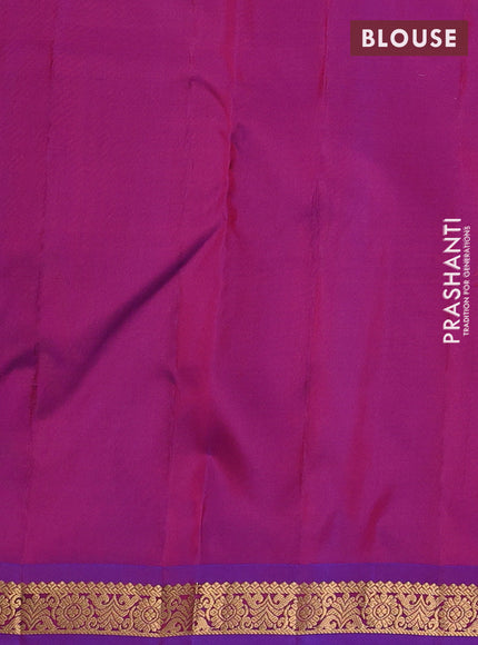 Pure kanchipuram silk saree tomato pink and royal blue with zari woven buttas and small zari woven border