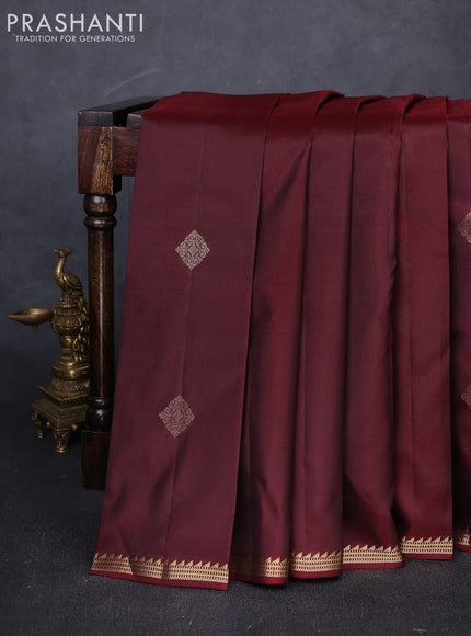 Pure kanchipuram silk saree coffee brown with zari woven buttas and small zari woven border