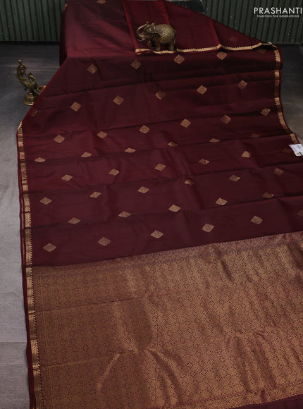 Pure kanchipuram silk saree coffee brown with zari woven buttas and small zari woven border