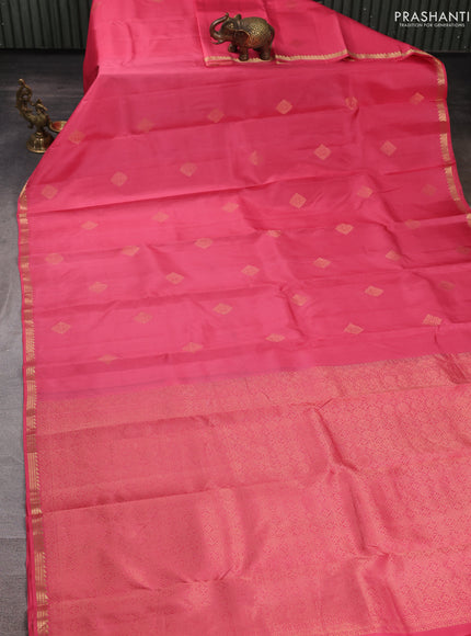 Pure kanchipuram silk saree peach pink with zari woven buttas and small zari woven border