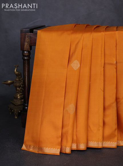 Pure kanchipuram silk saree mustard yellow with zari woven buttas and small zari woven border