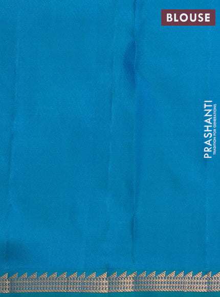 Pure kanchipuram silk saree teal blue with zari woven buttas and small zari woven border