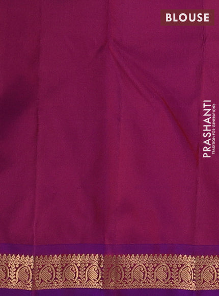 Pure kanchipuram silk saree red shade and purple with zari woven buttas and small zari woven border