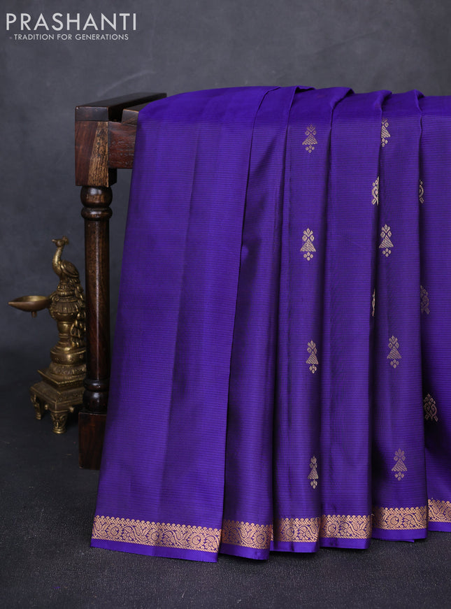 Pure kanchipuram silk saree violet with zari woven buttas and small zari woven border