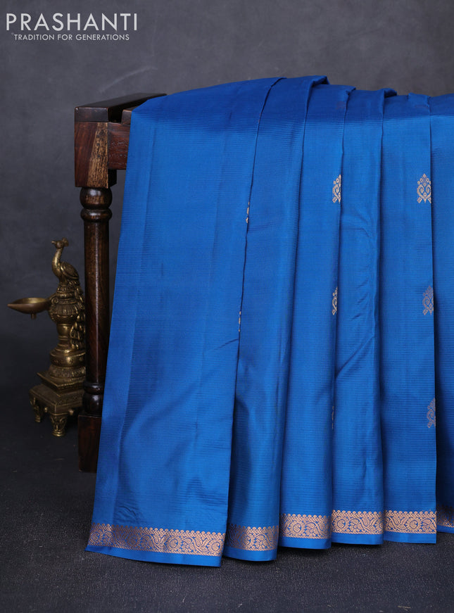 Pure kanchipuram silk saree teal blue with zari woven buttas and small zari woven border