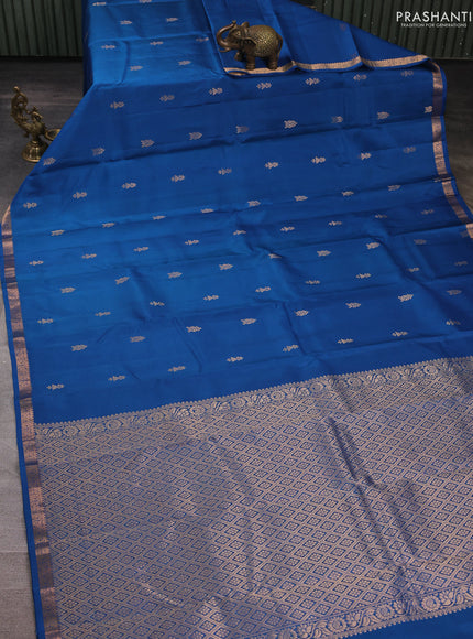 Pure kanchipuram silk saree teal blue with zari woven buttas and small zari woven border