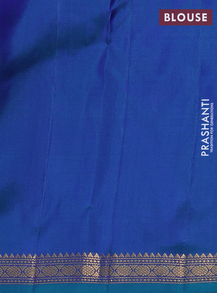 Pure kanchipuram silk saree dual shade of bluish green with zari woven buttas and small zari woven border