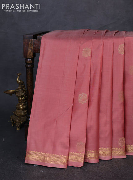 Pure kanchipuram silk saree dark peach with zari woven buttas and small zari woven border