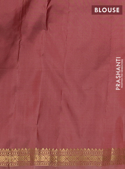 Pure kanchipuram silk saree dark peach with zari woven buttas and small zari woven border