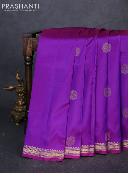 Pure kanchipuram silk saree purple with zari woven buttas and small zari woven border