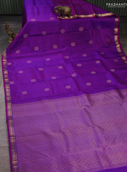 Pure kanchipuram silk saree purple with zari woven buttas and small zari woven border