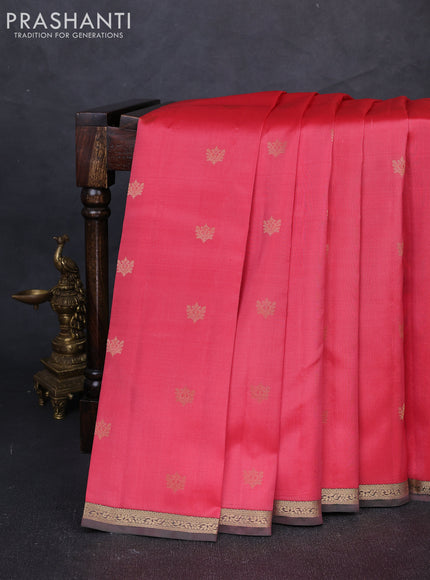 Pure kanchipuram silk saree red and green with allover zari woven buttas and small zari woven border