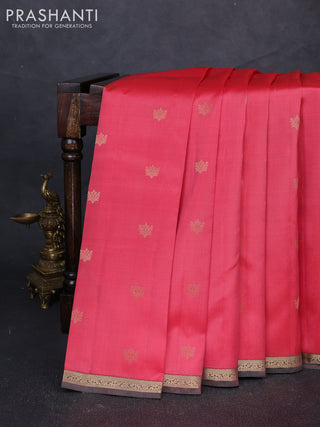 Pure kanchipuram silk saree red and green with allover zari woven buttas and small zari woven border
