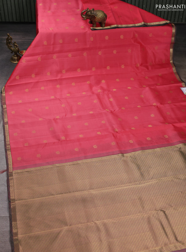 Pure kanchipuram silk saree red and green with allover zari woven buttas and small zari woven border