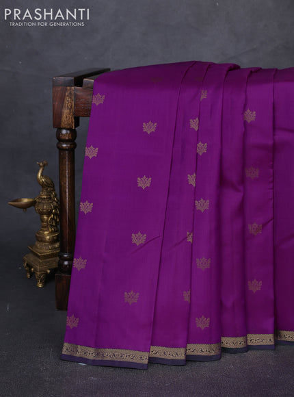 Pure kanchipuram silk saree purple and green with allover zari woven buttas and small zari woven border