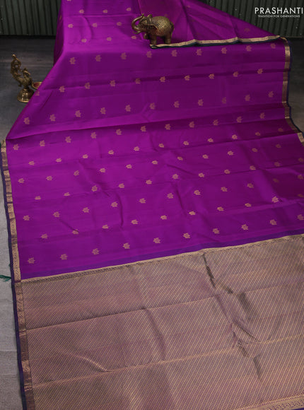 Pure kanchipuram silk saree purple and green with allover zari woven buttas and small zari woven border