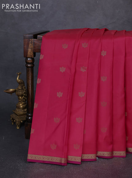 Pure kanchipuram silk saree pink and magenta pink with allover zari woven buttas and small zari woven border
