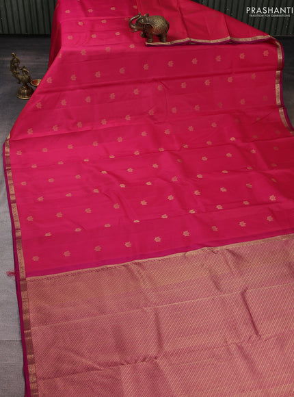 Pure kanchipuram silk saree pink and magenta pink with allover zari woven buttas and small zari woven border